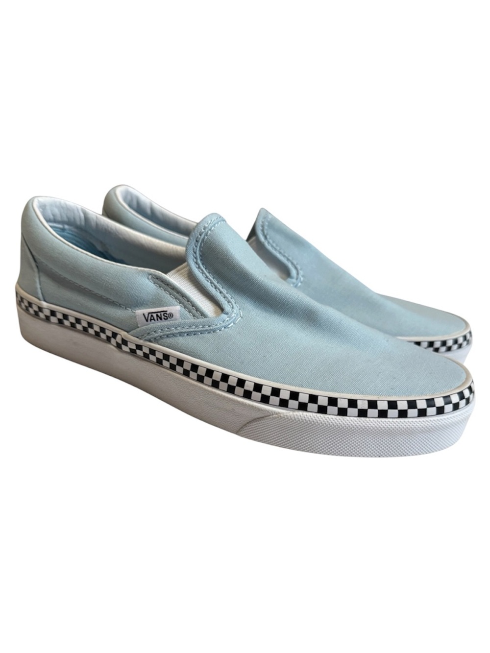 Vans Light Blue Slip-On with Black-and-White Checker Trim